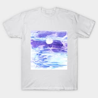 Landscape, moon, full moon, night. Hand drawn color illustration, painting, encaustic, wax. T-Shirt